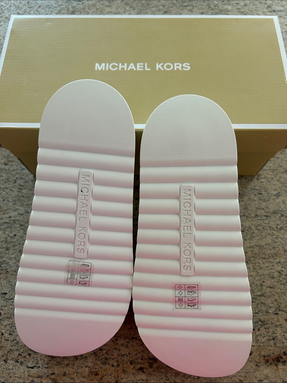 Michael Kors White Slide Sandals with Gold Pyramid Studs - Picture 4 of 5